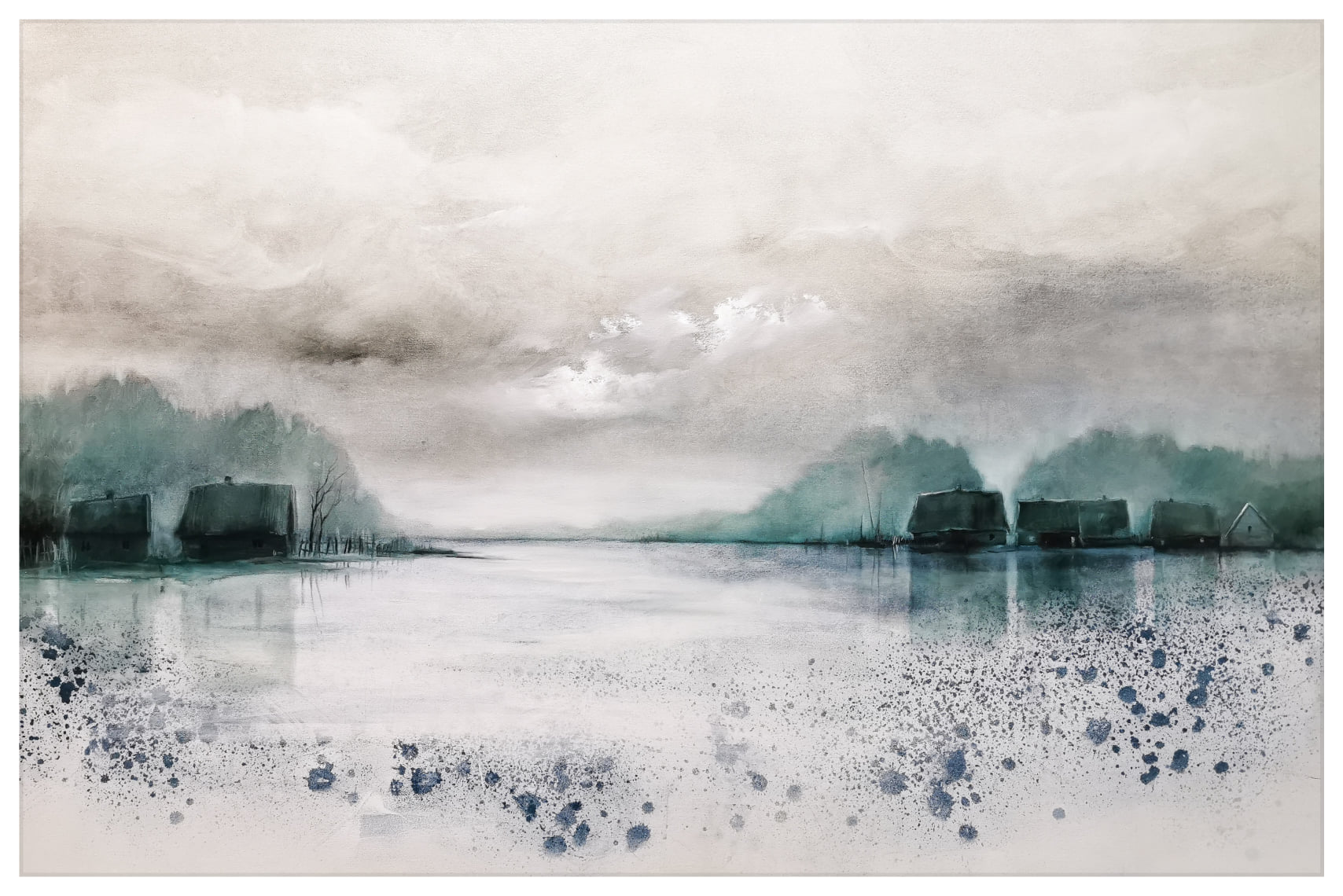 "Zimowy brzeg". Olej na pł&oacute;tnie 150x100cm. Sprzedany.